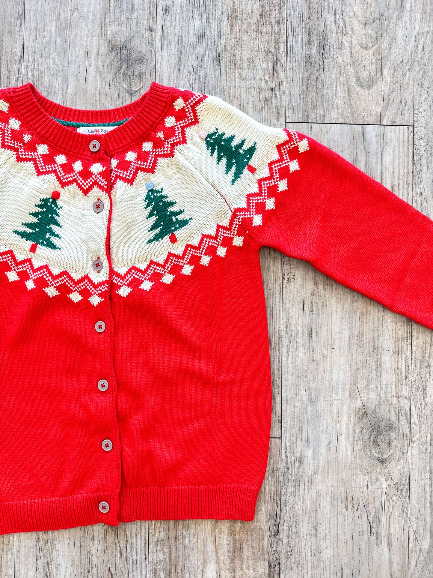 Lulu Bebe | Red Christmas Tree Cardigan