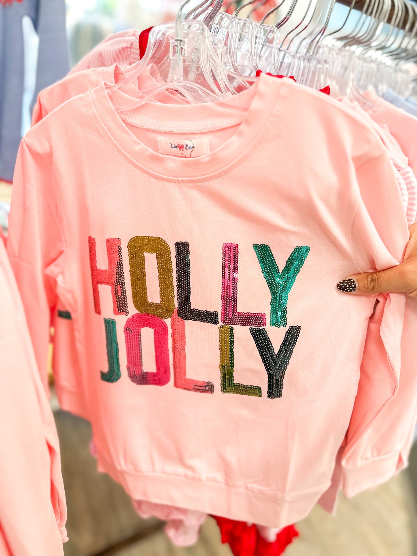 Lulu Bebe | Light Pink Holly Jolly Sequin Top