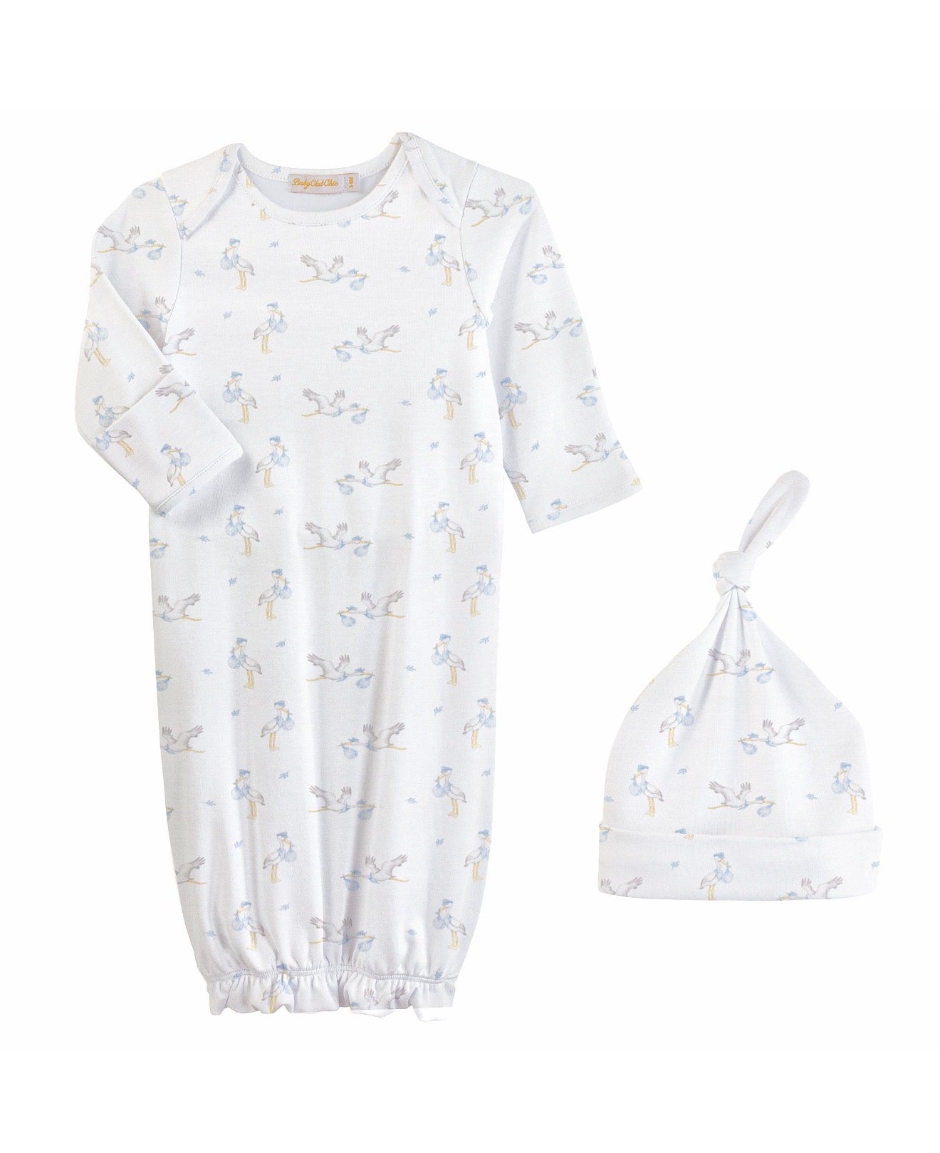 Baby Club Chic | Blue Tiny Storks Gown + Hat Set