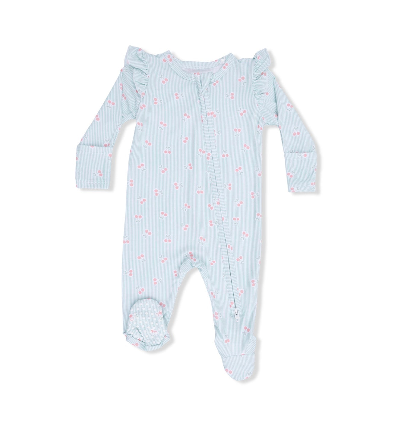 Angel Dear | Tiny Cherry Stripe 2-Way Zipper Ruffle Footie