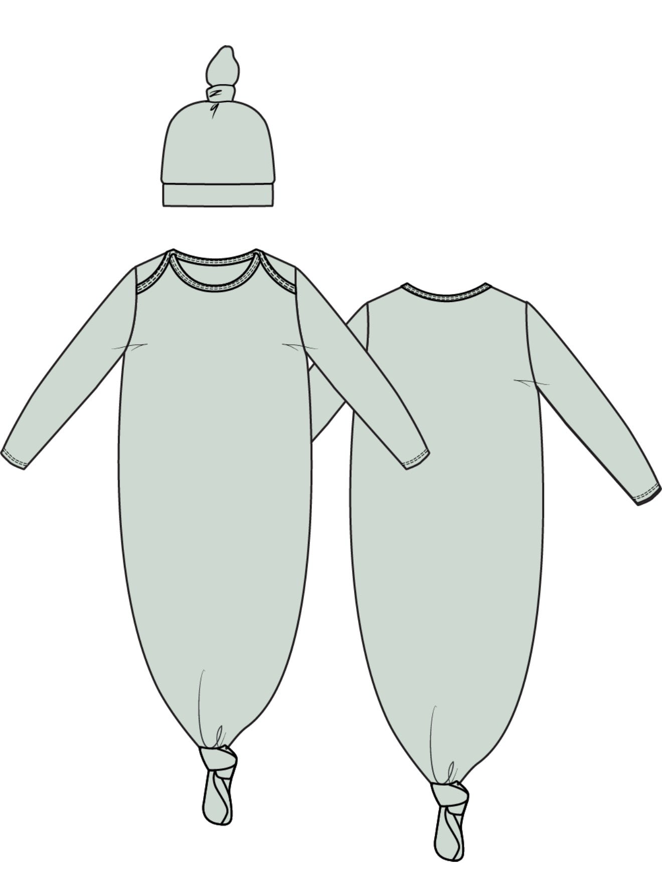 Angel Dear | Solid Milky Green Knotted Gown + Hat Set