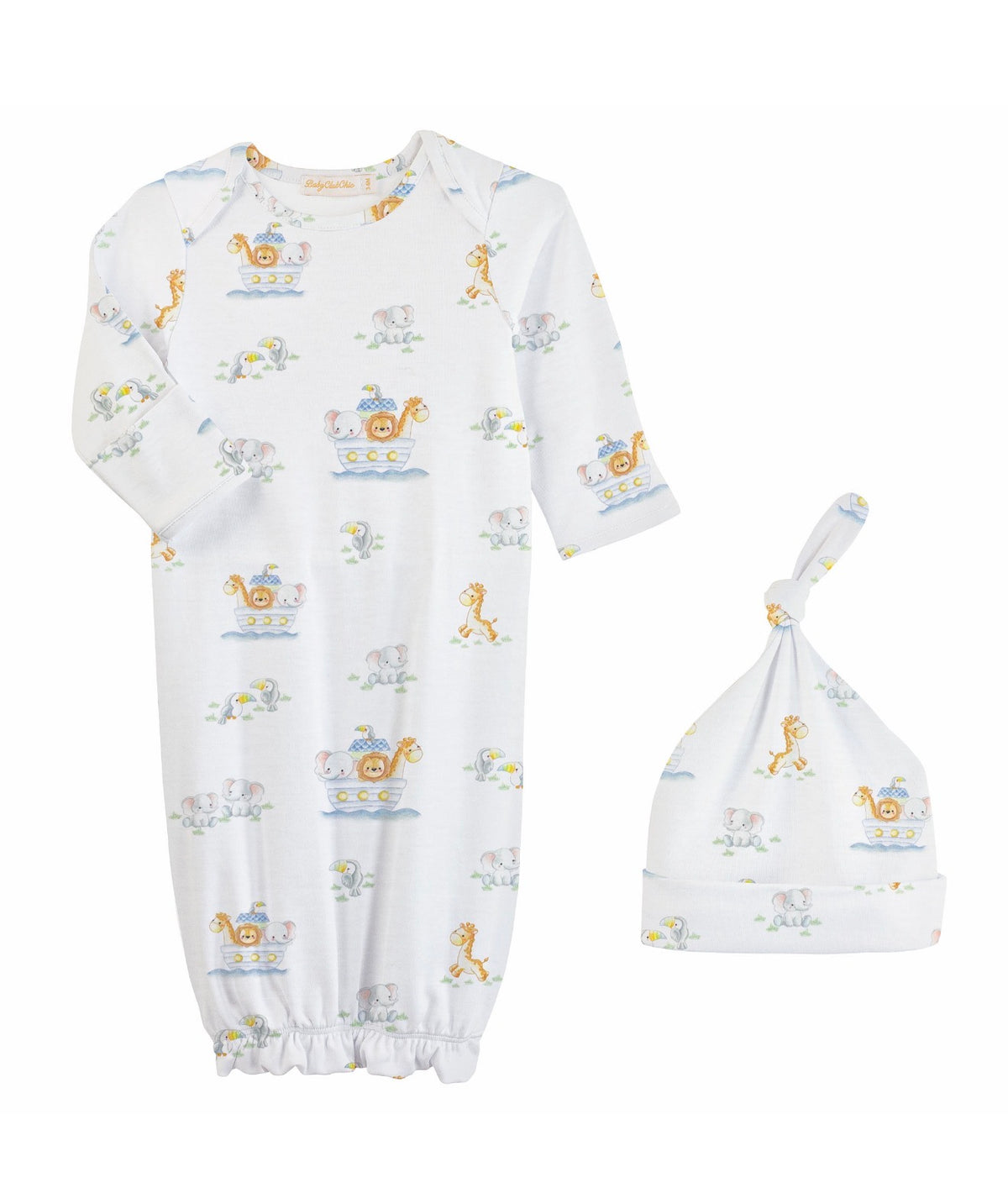 Baby Club Chic | Noah's Ark Blue Gown & Hat Set