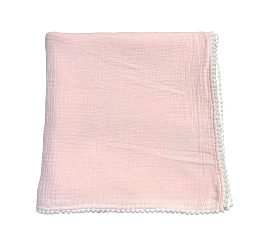 A Soft Idea - Swaddle Blanket Pom Pom Edge Pink