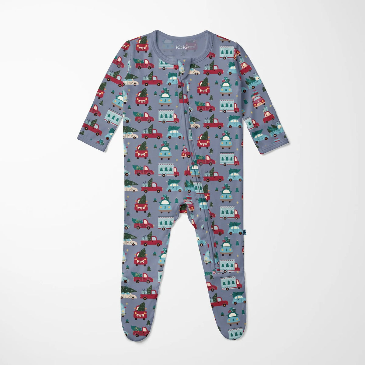 Kickee | Moonlight Christmas Cars & Trucks 2-Way Zipper Footie