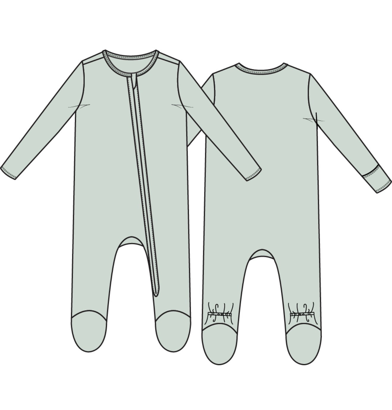 Angel Dear | Solid Milky Green 2 Way Zipper Footie