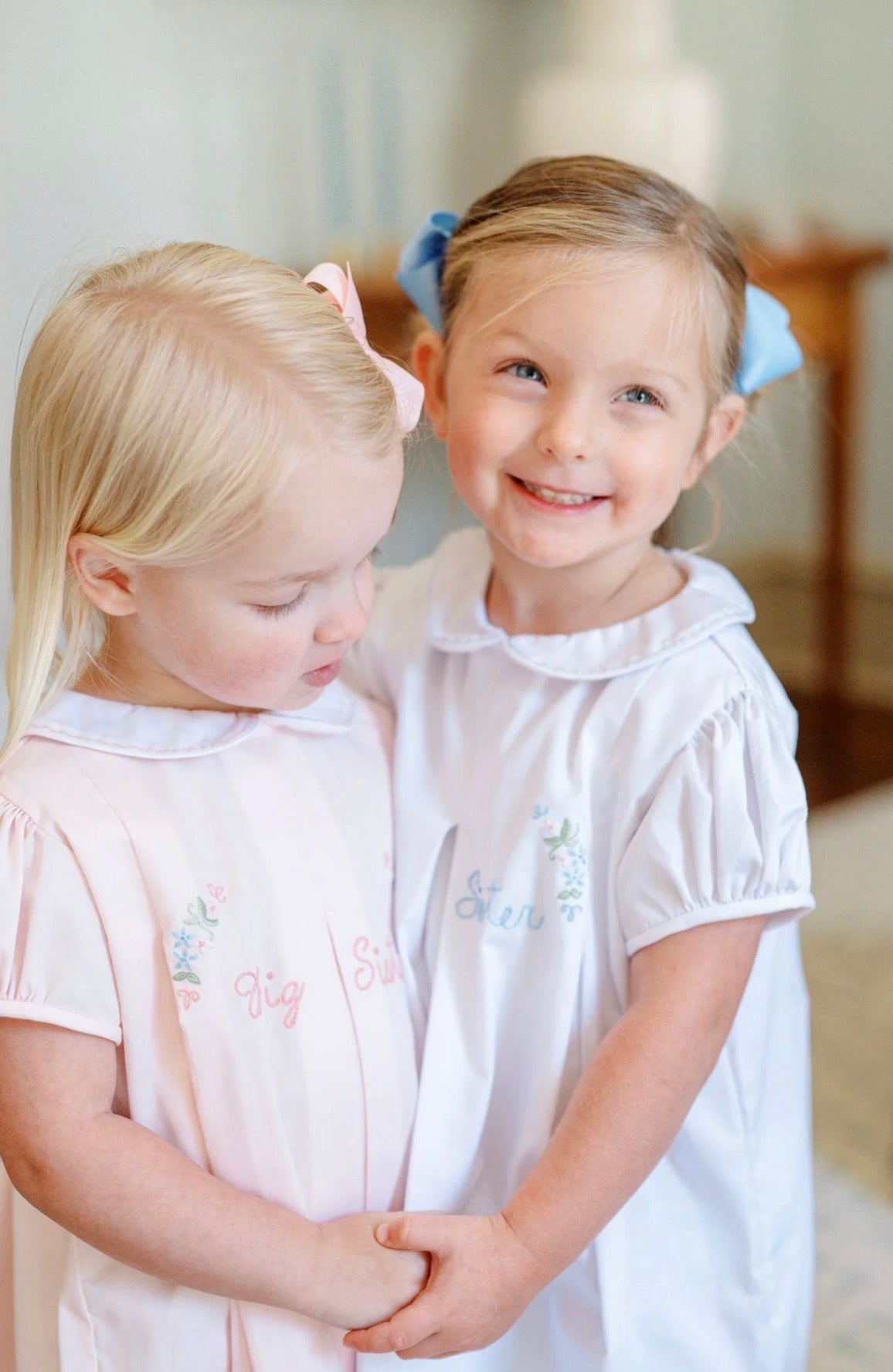 Proper Peony | Big Sister White/Blue Dress