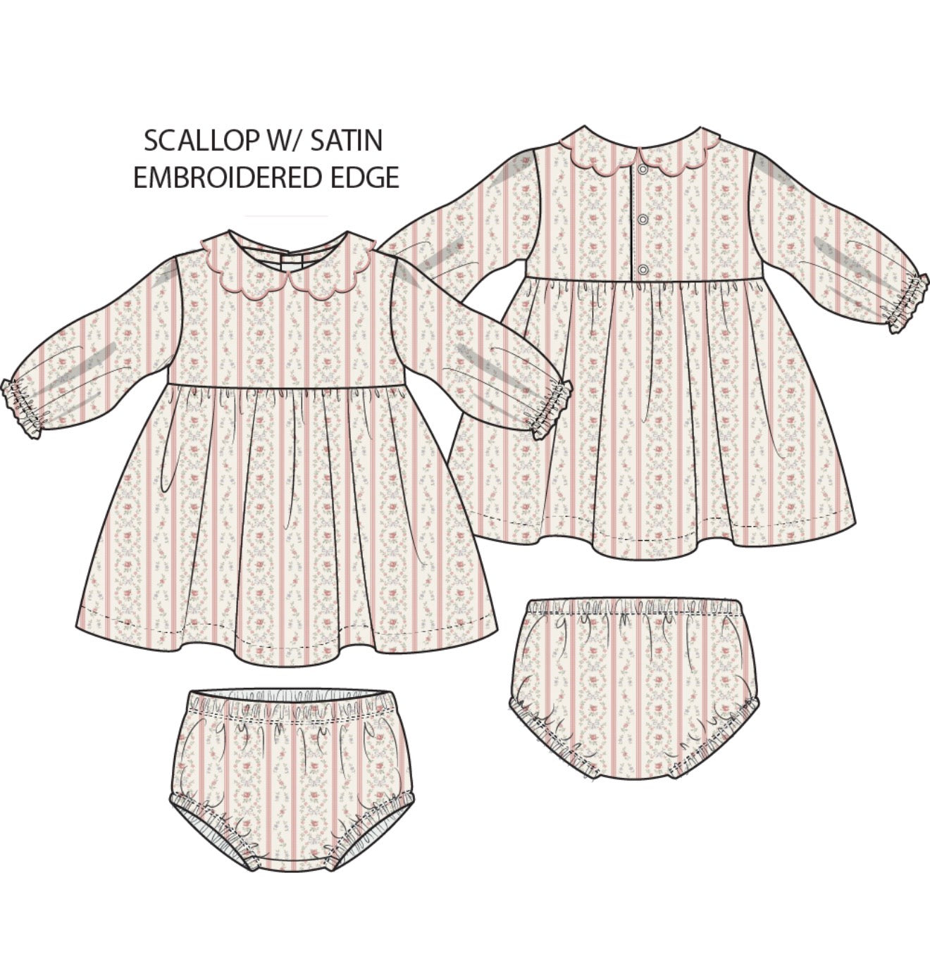 Angel Dear | Marnie Rosebud Stripe Petal Collar Dress + Bloomer Set
