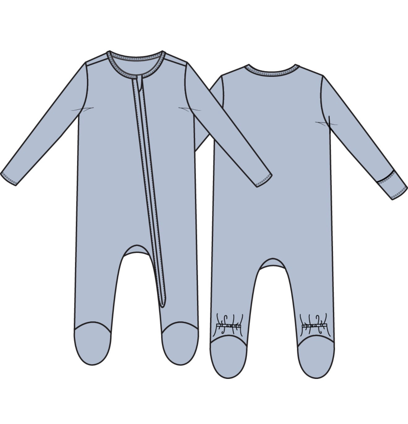 Angel Dear | Solid Sheer Blue Rib 2 Way Zipper Footie