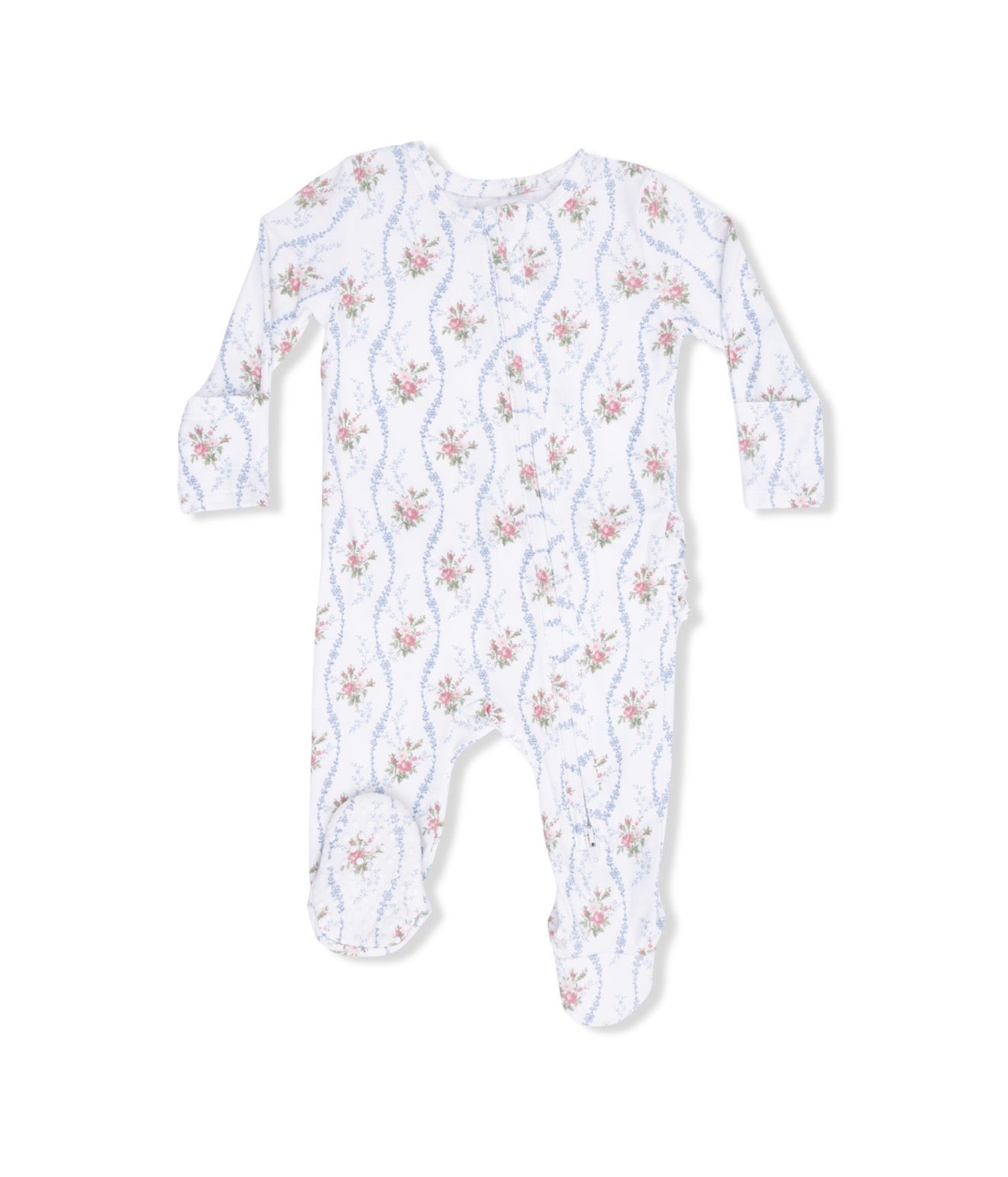 Angel Dear | Heirloom Rose Stripe 2-Way Zipper Ruffle Footie