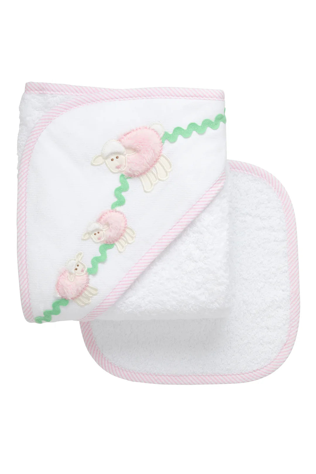 3Marthas | Pink Lamb Baby Hooded Towel & Washcloth Set