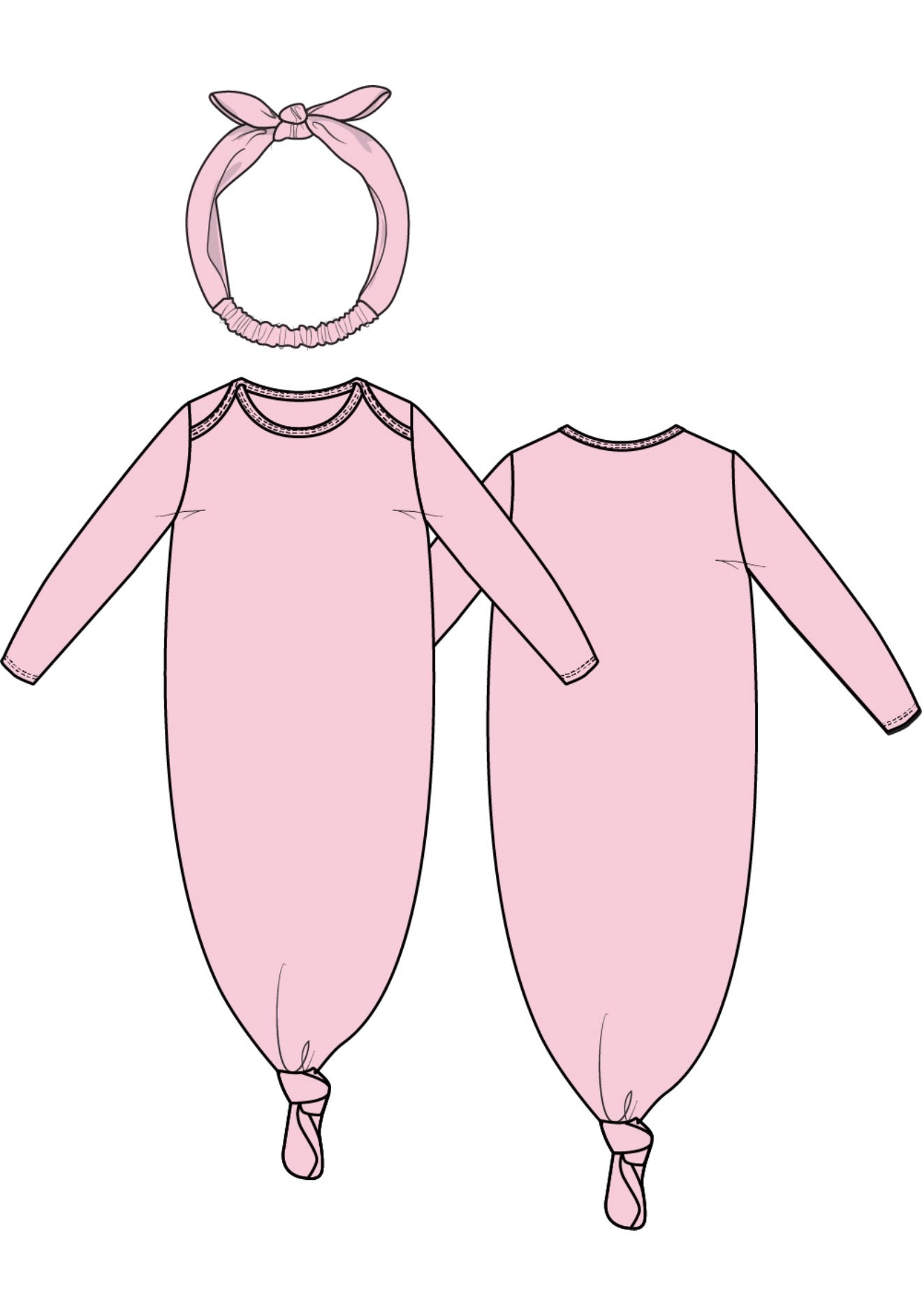 Angel Dear | Solid Pink A Boo Knotted Gown + Headband Set