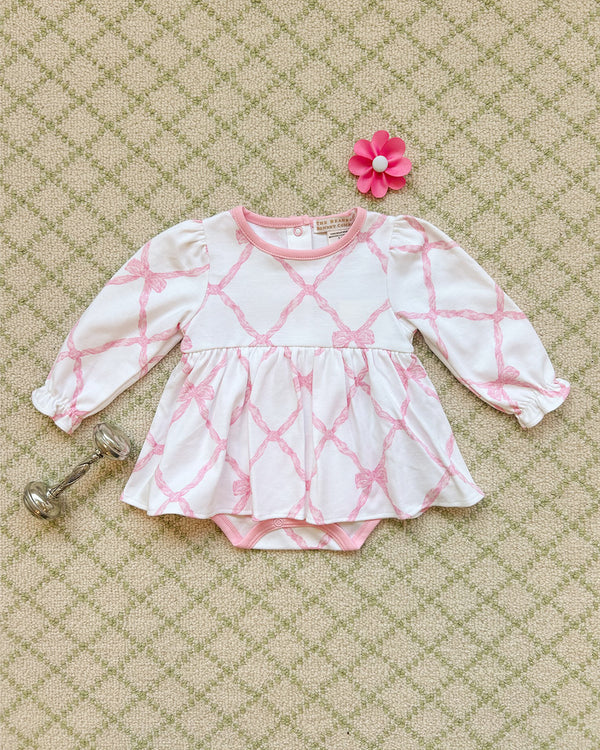 TBBC | LS Daisy Diaper Cover Dress - Belle Meade Bow/Pier Party Pink