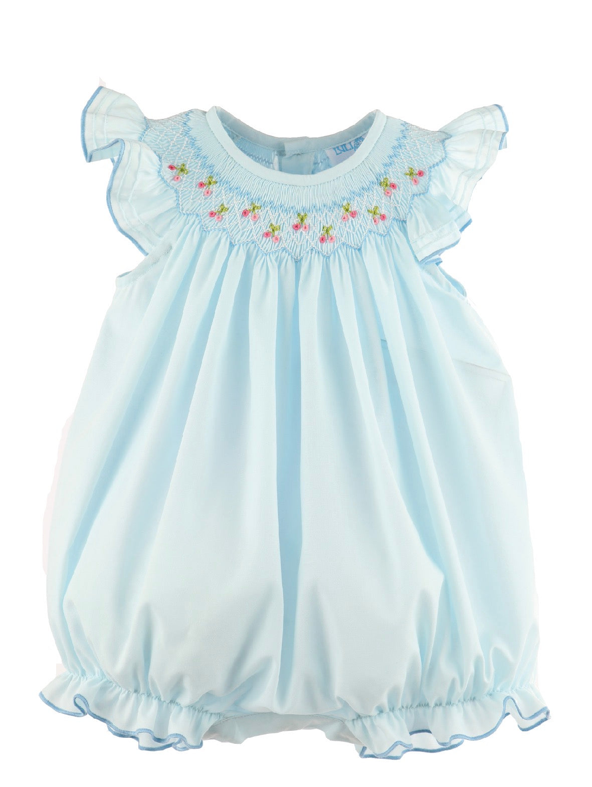 Luli & Me | Cherries Smocked Blue Bubble