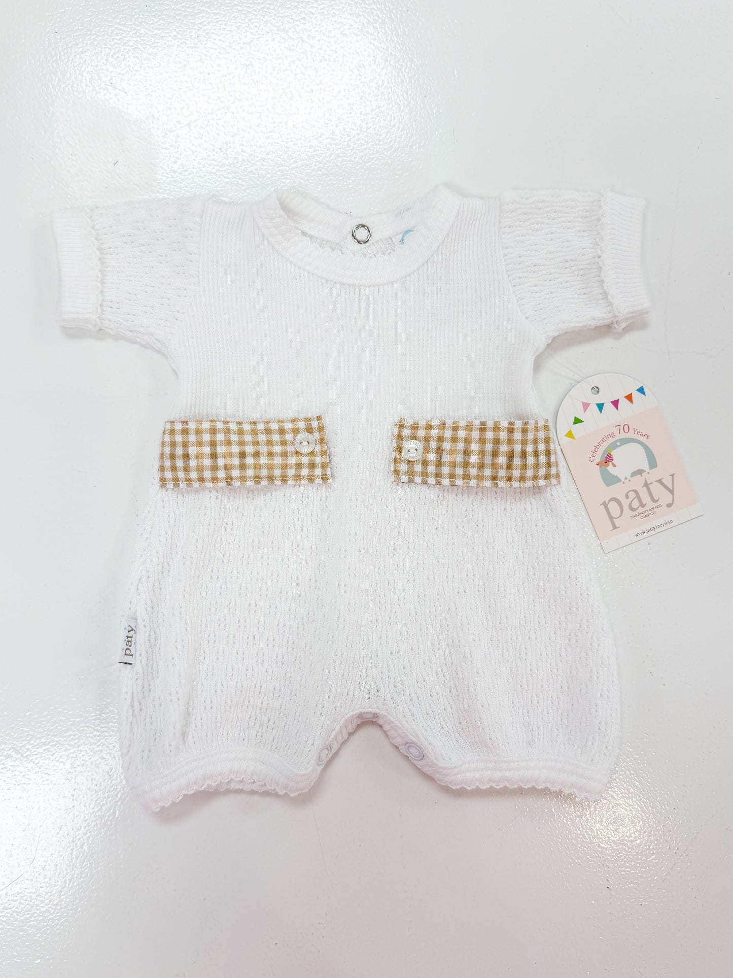 Paty | White Bubble Khaki Gingham Side Tabs