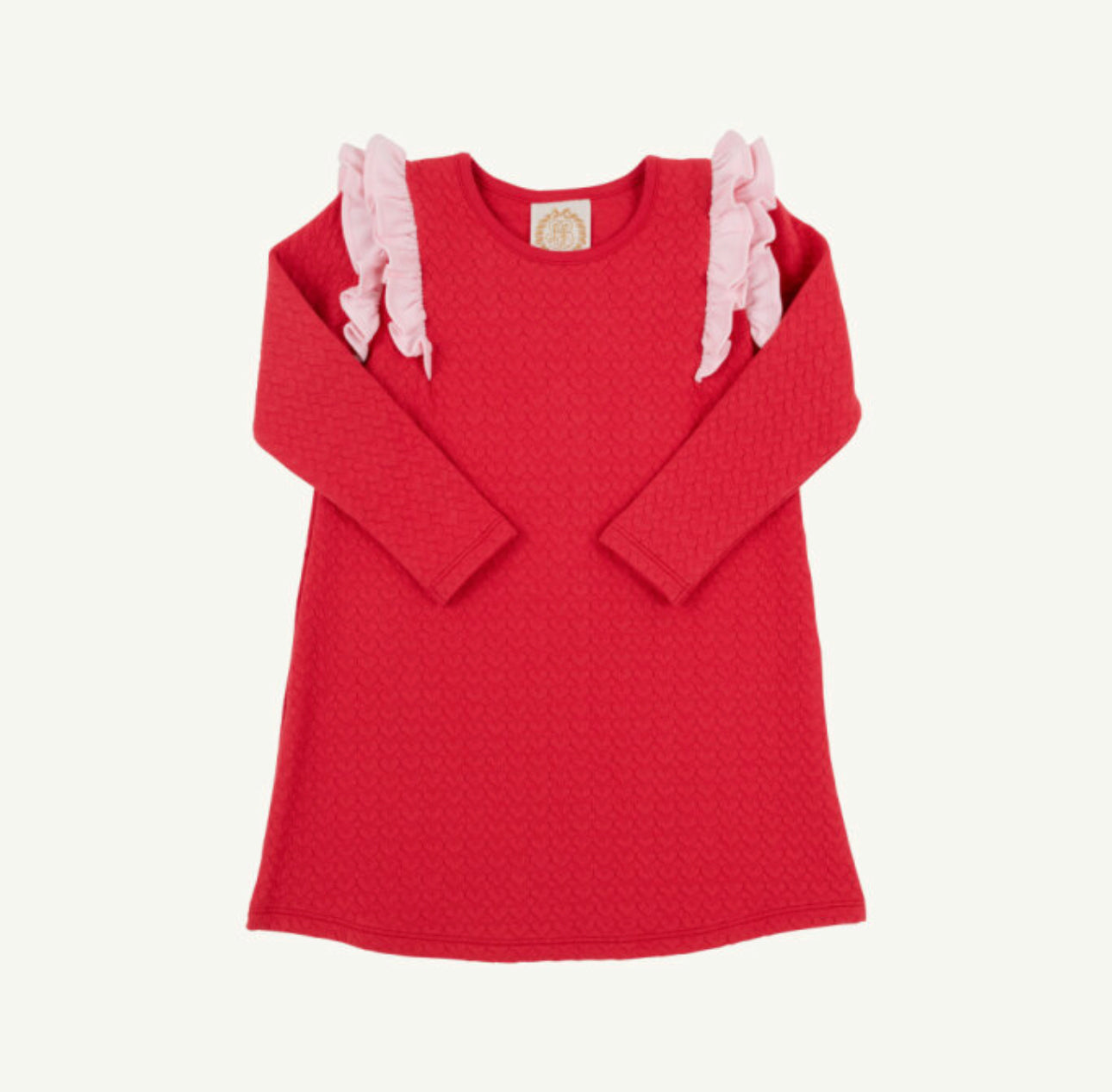 TBBC | LS Ruehling Ruffle Dress - Richmond Red/Palm Beach Pink