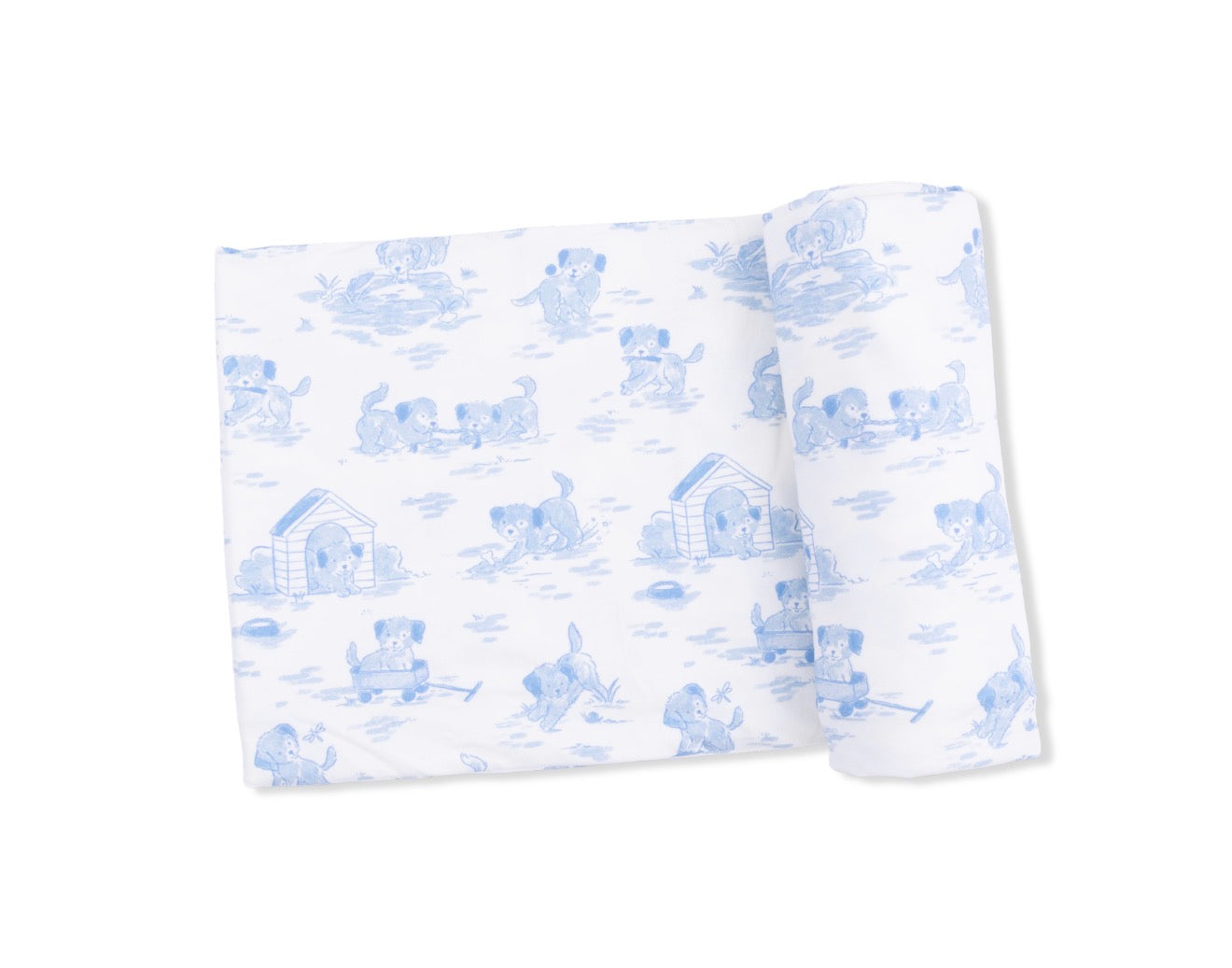 Angel Dear | Puppy Toile Blue Swaddle Blanket