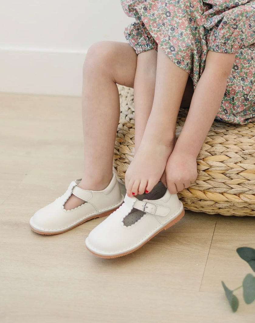 Lamour | Selina White Scalloped T-Strap Mary Jane