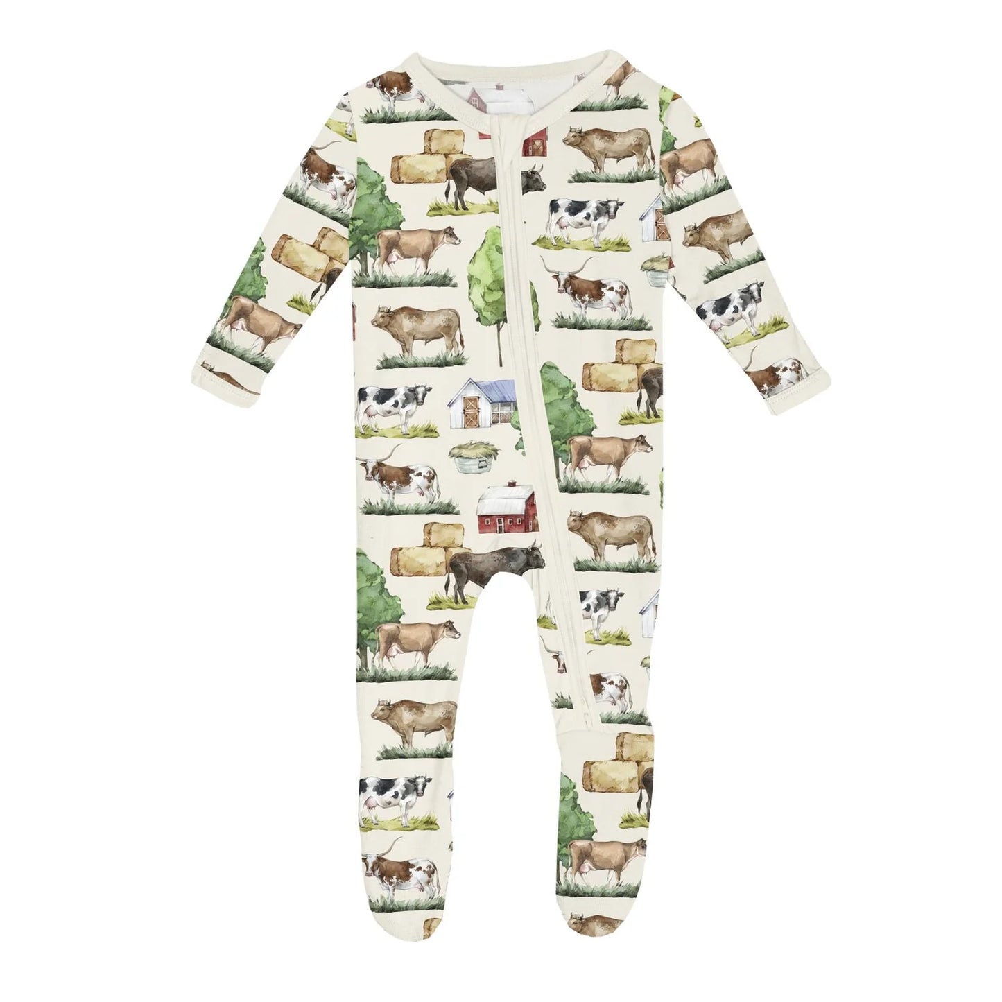 Kickee | Natural Grazing Cows 2-Way Zipper Footie