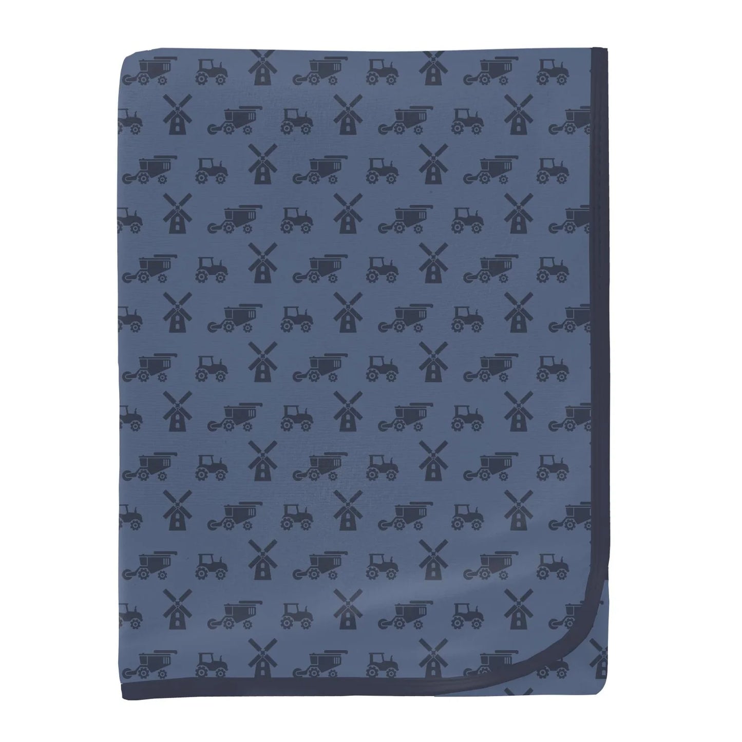 Kickee | Denim Tractors & Windmills Swaddling Blanket