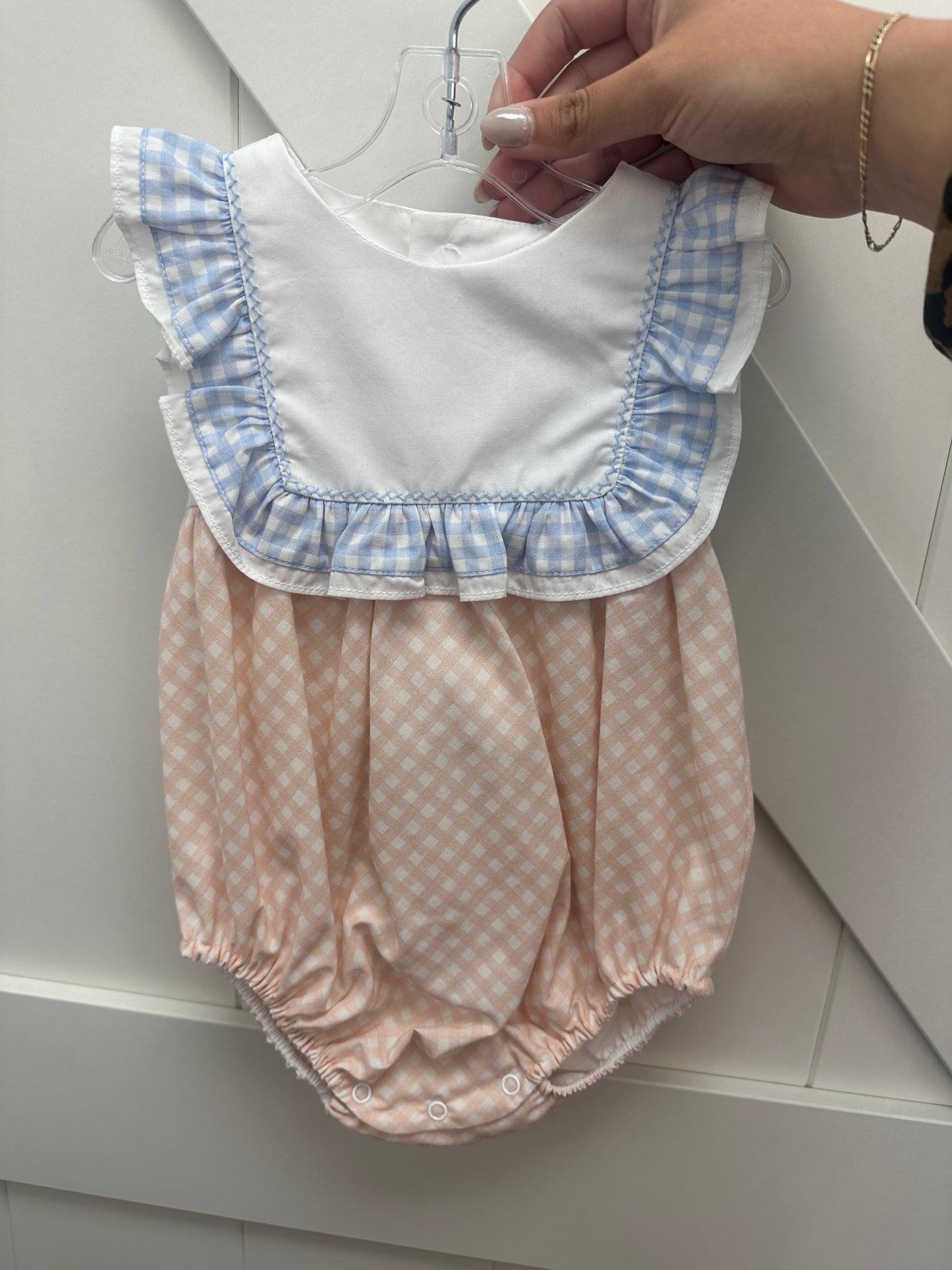 Sophie & Lucas | Blue/Coral Gingham Bubble