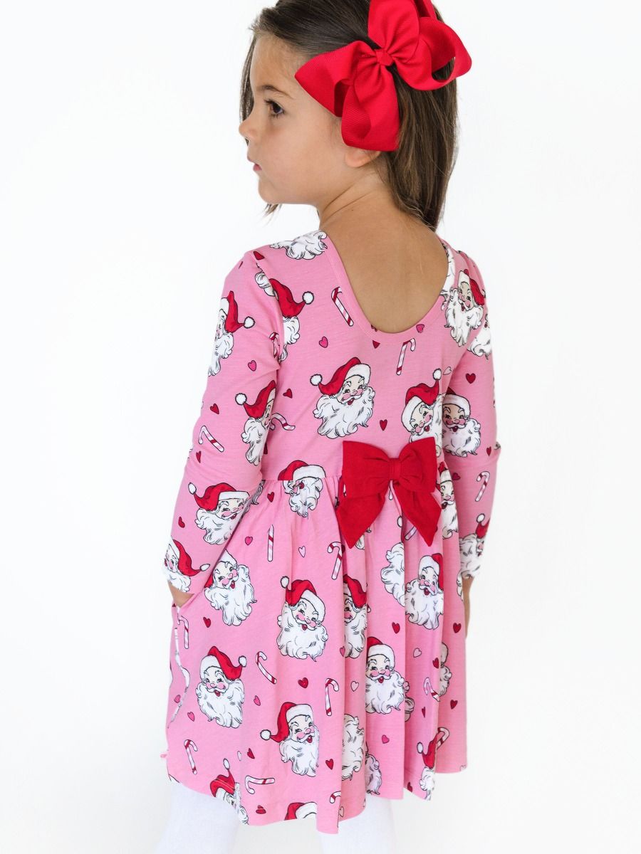RuffleButts | Pink Santa LS Twirl Dress