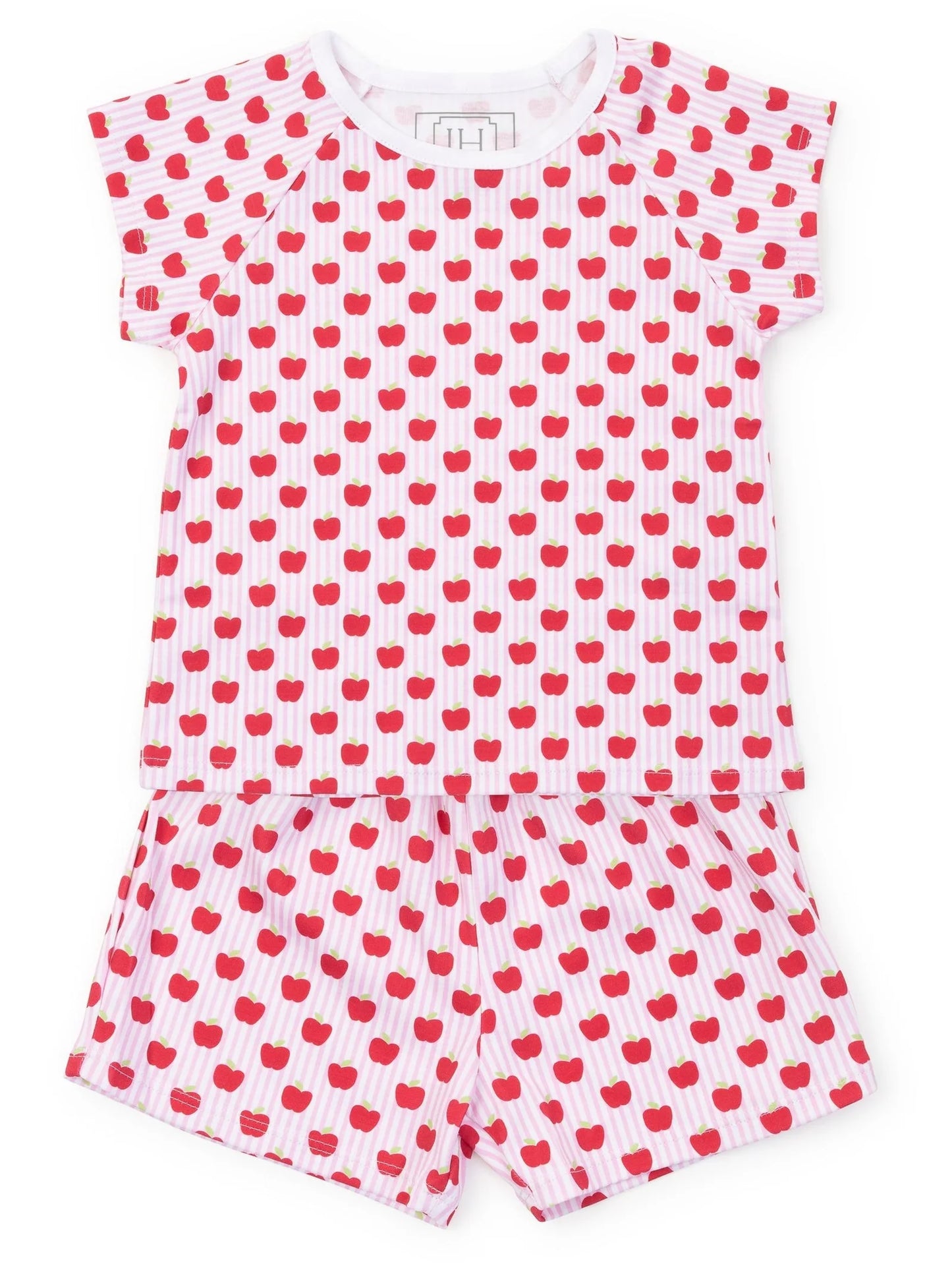 Lila & Hayes | Emery Girls' Short Set - Schoolhouse Apples Pink