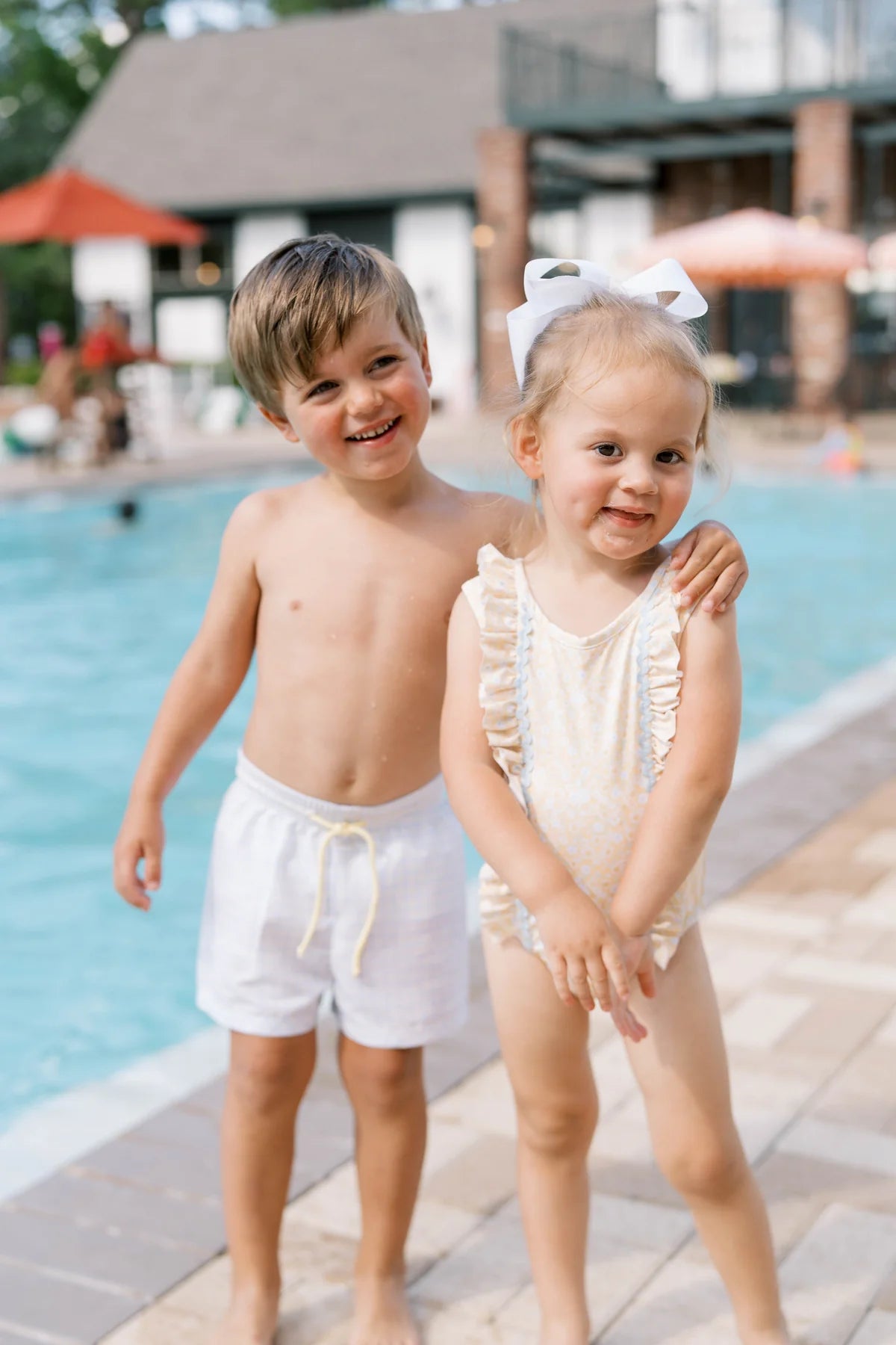 Lullaby Set | Barnes Bathing Suit - Cornflower Check