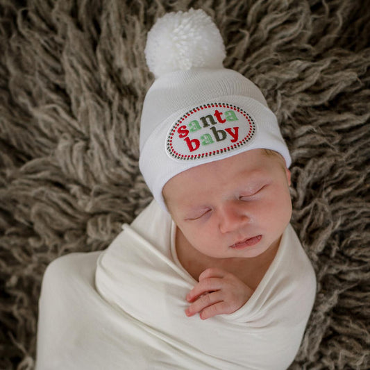 ILYBean - White Santa Baby Pom Newborn Hat