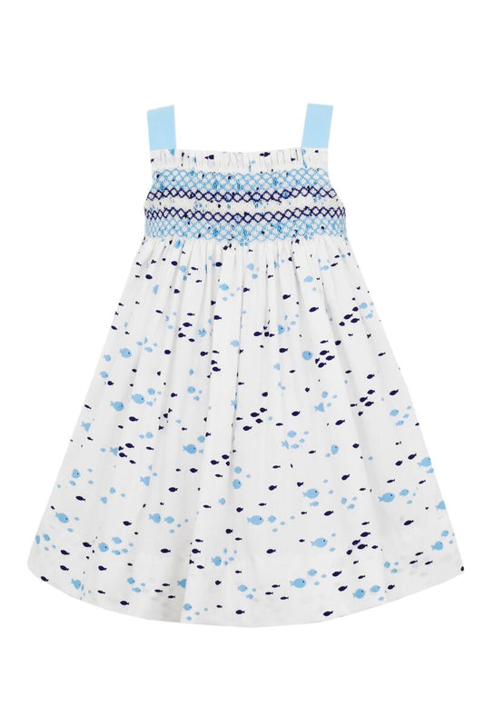 Claire & Charlie - Blue Fish Smocked Sundress