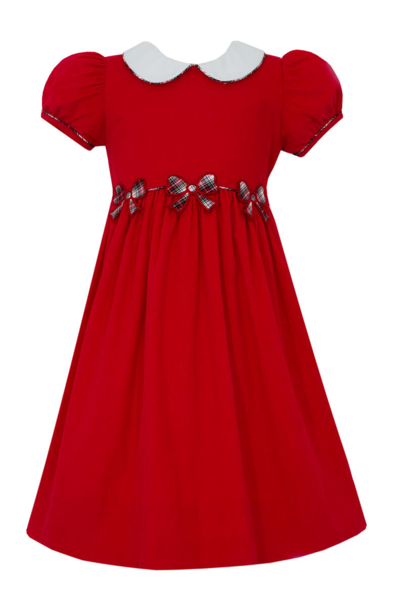 Claire & Charlie - Holiday Plaid Bows Red Corduroy Dress