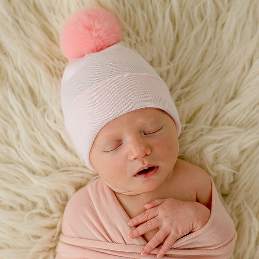 ILYBean - Pink Pom Newborn Hat