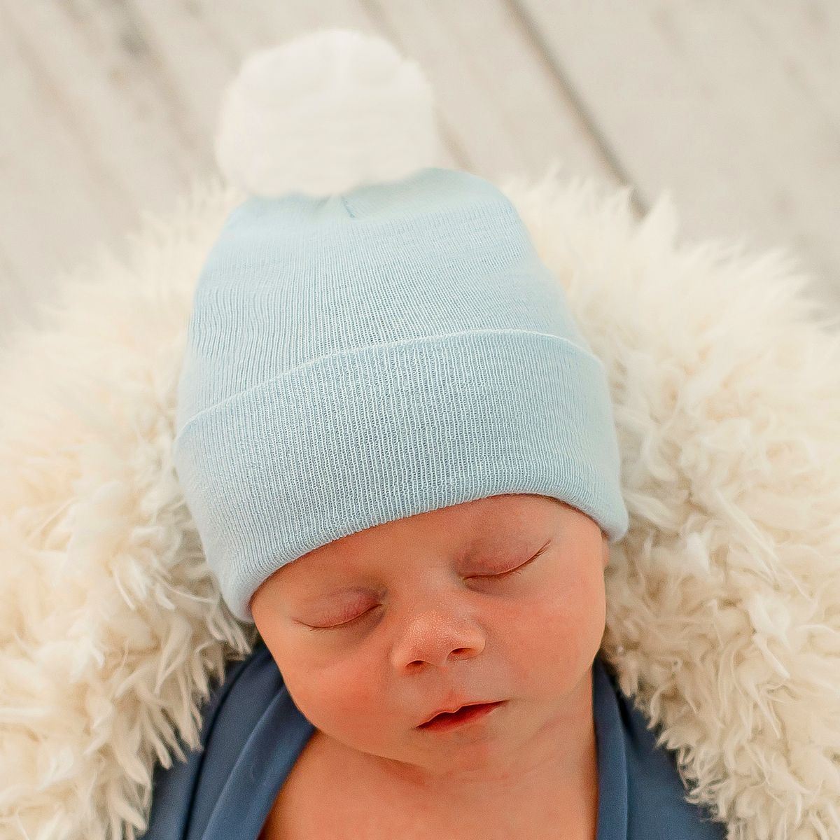 ILYBean - Blue Pom Newborn Hat