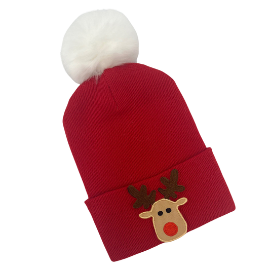 ILYBean - Red Rudolph Pom Newborn Hat