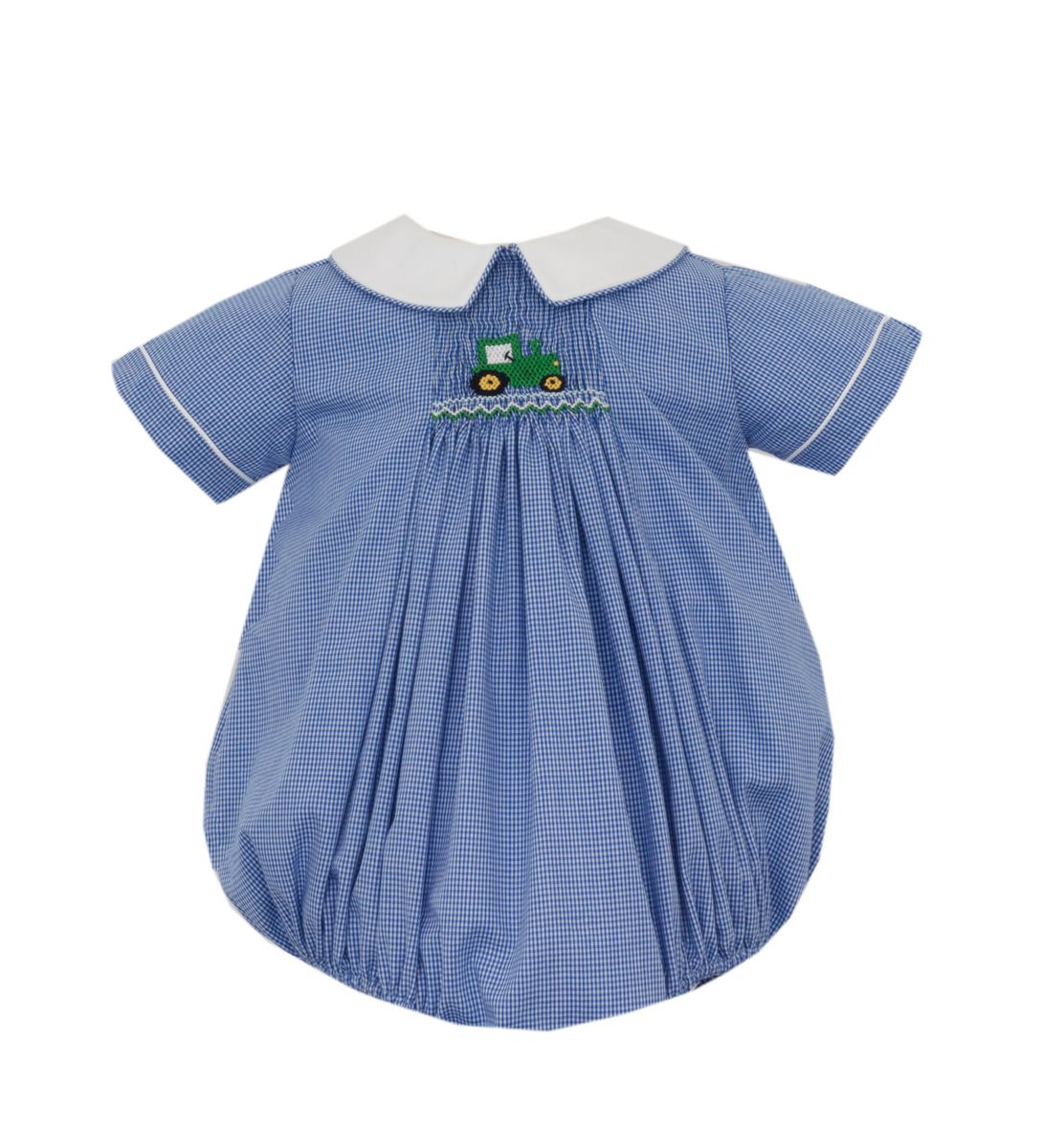 Petit Bebe | Tractor Blue Microcheck Bubble