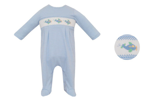 Petit Bebe | Airplane Blue Stripe Footie