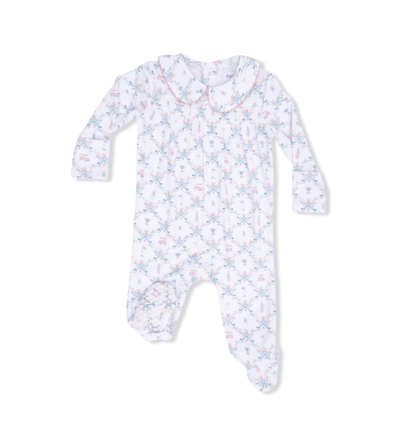 Angel Dear | Golf Trellis Pink Smocked Peter Pan Snap Footie