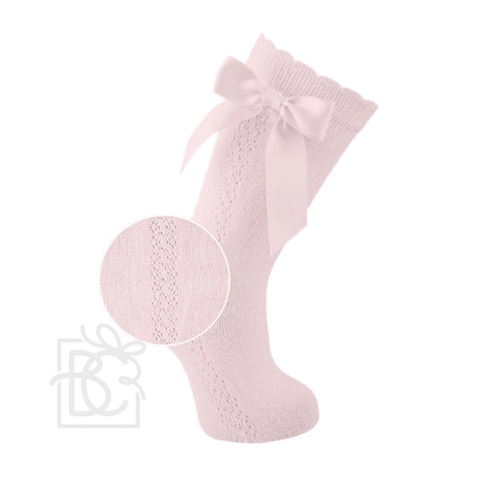 Carlomagno - Fine Openwork Scottish Yarn Knee High Socks Soft Pink