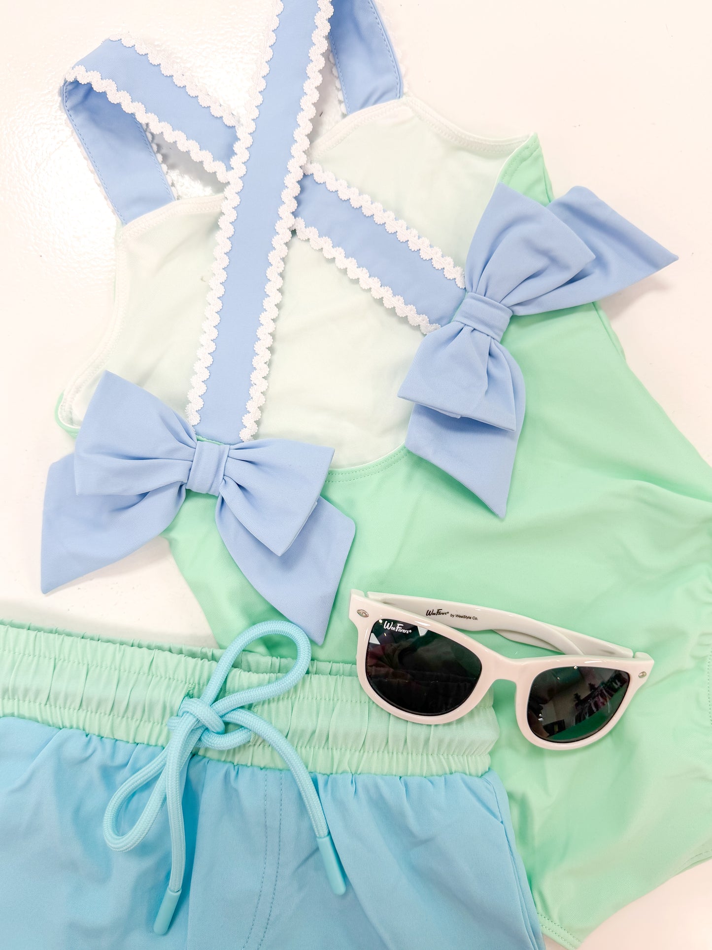 Lulu Bebe | Green/Blue Bow Swimsuit