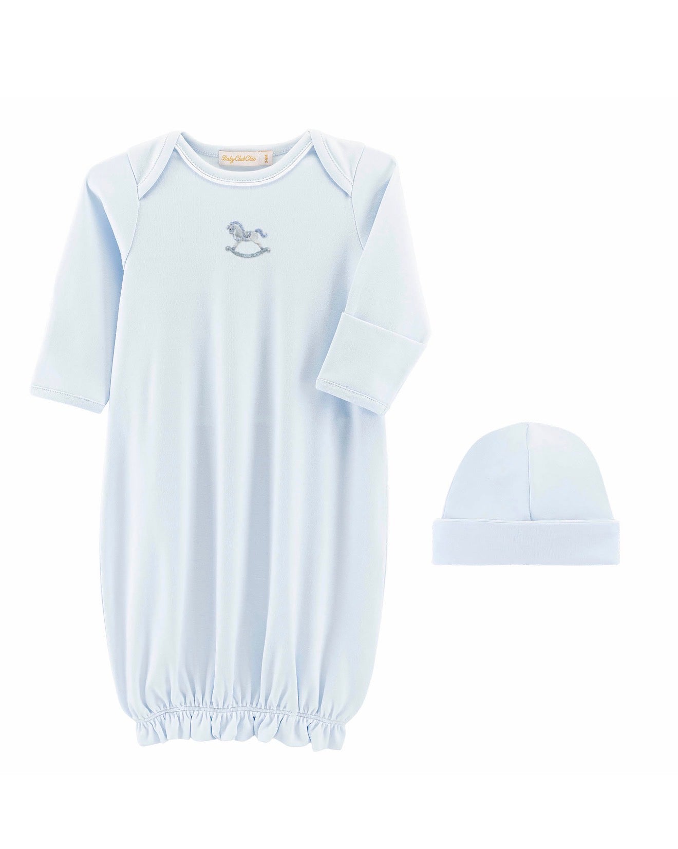 Baby Club Chic | Blue Rocking Horse Gown + Hat Set