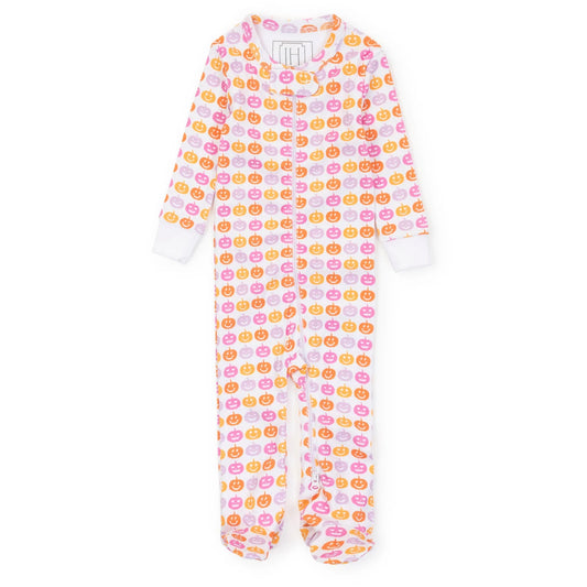 Lila & Hayes | Parker Girls' Zipper Pajama - Preppy Pumpkins Bright