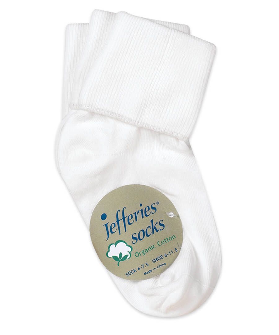 Jefferies Socks | Organic Cotton White Turn Cuff