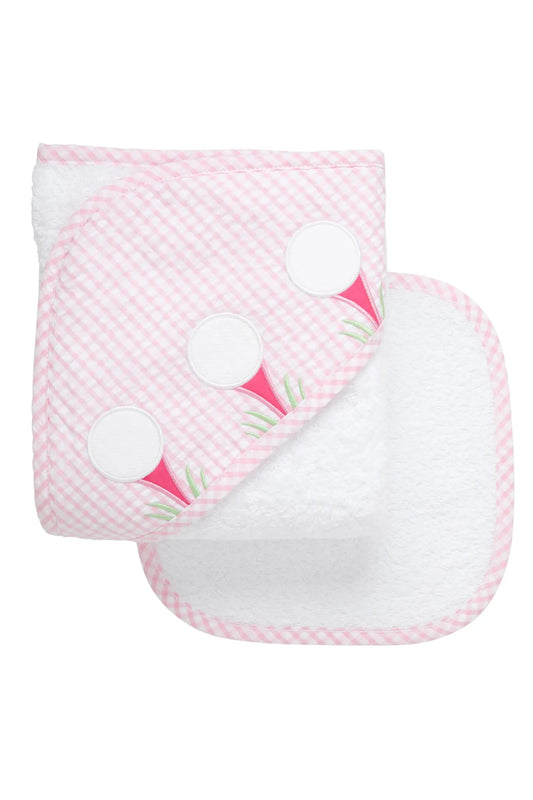 3Marthas | Pink Golf Baby Hooded Towel & Wash