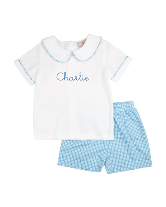 Smockingbird | Blue Plaid Shorts Set