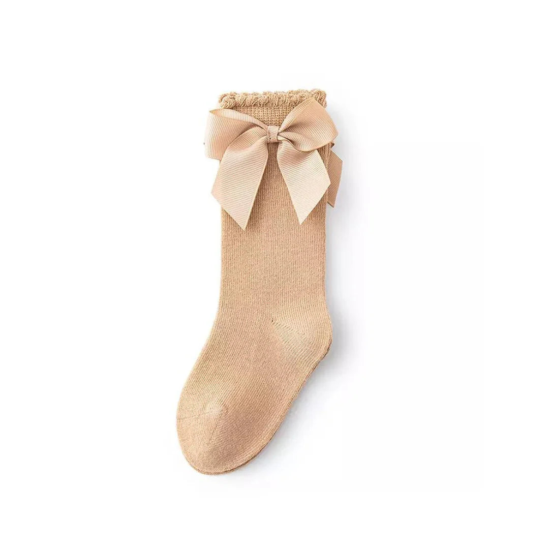 Be Girl | Bow Happy Knee Socks - Taupe