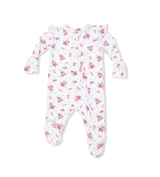 Angel Dear | Pink Rosettes 2-Way Zipper Ruffle Footie