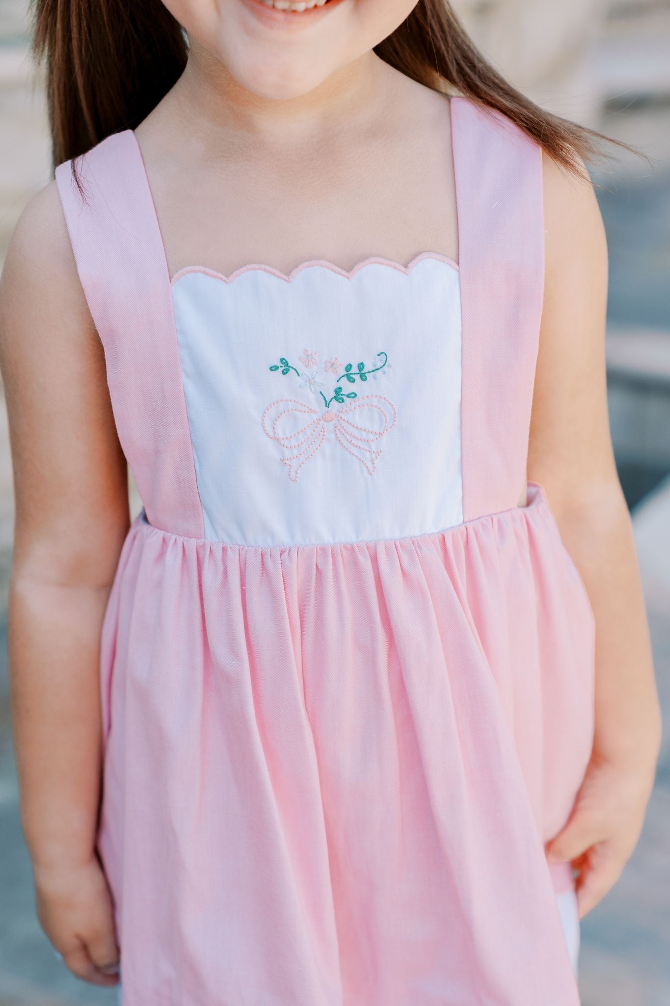 Proper Peony - Paulette Pink Bow Pinafore Pink