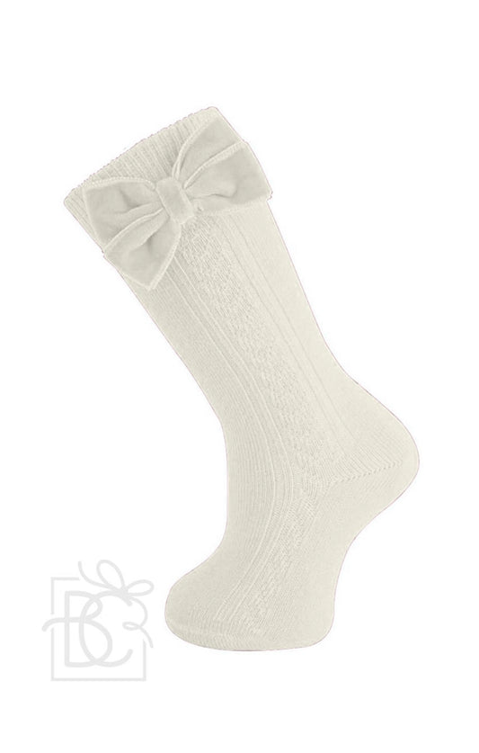 Carlomagno - Organic Knee Sock Velvet Bow Cream