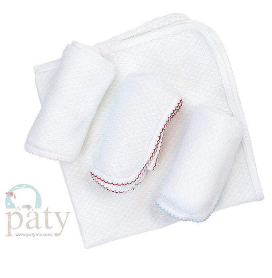 Paty - Receiving Blanket White/Blue Trim No Bow