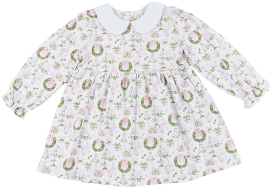 Cypress Row | Christmas Toile & Stripe Girls Collins Dress