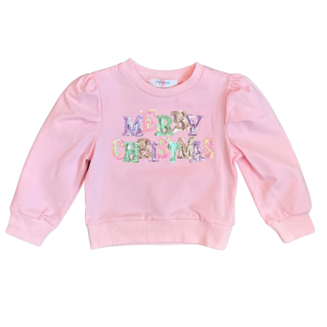 Lulu Bebe - Merry Christmas Pink Puff Sleeve Shirt